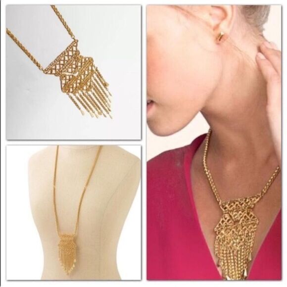 Stella & Dot Jewelry - Stella & Dot Alila Lace Necklace Gold Adjustable Versatile Pendant Statement